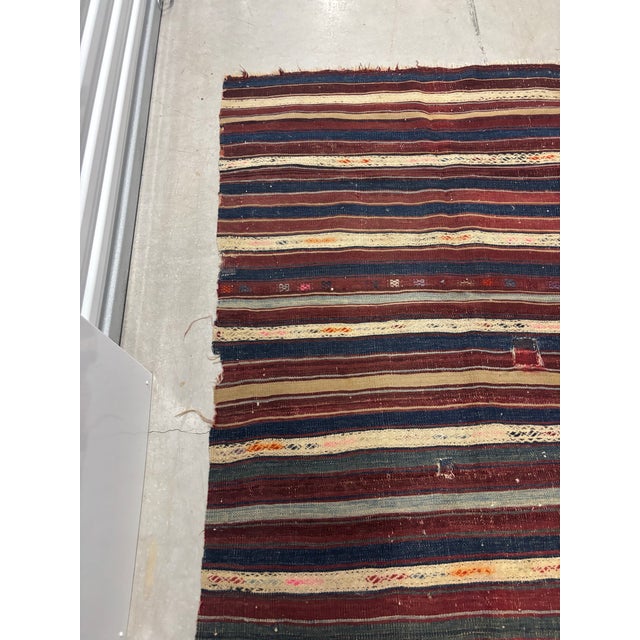 Rustic Vintage Multi-Stripes Flat Woven Kilim For Sale - Image 3 of 5