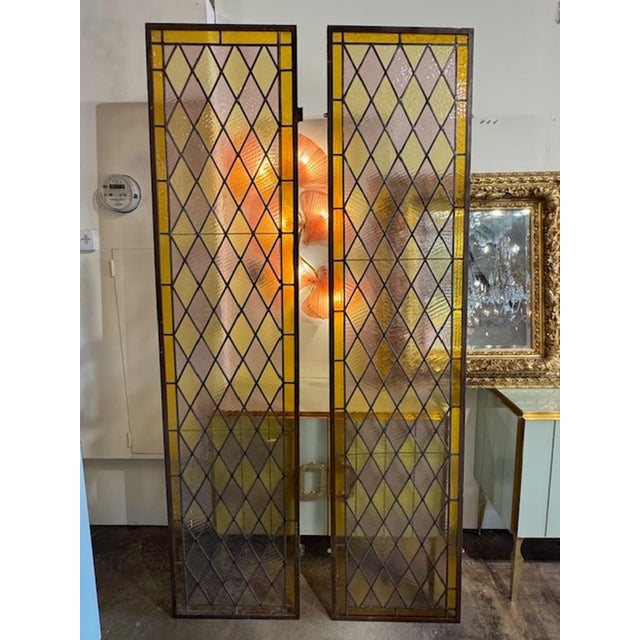 Early 20th Century Antique Italian Tri-Color Stain Glass Windows For Sale - Image 5 of 5