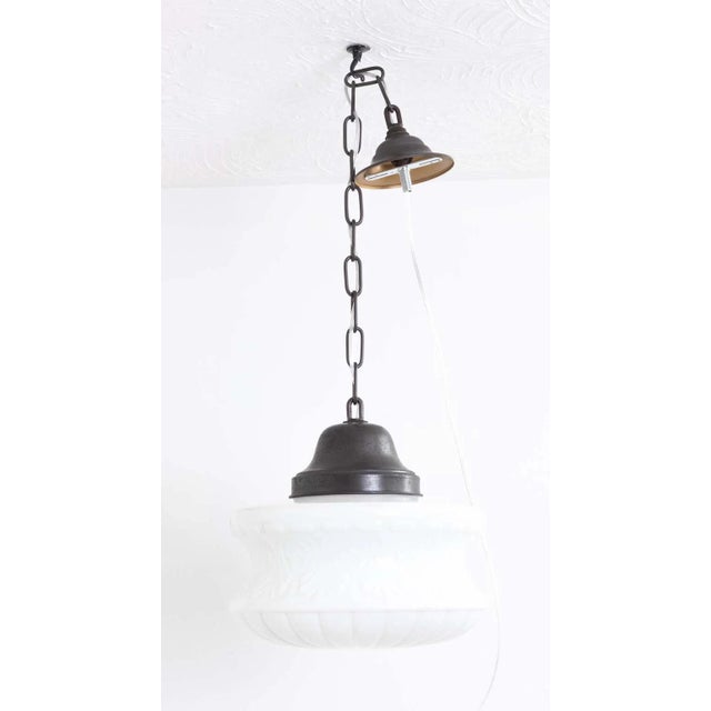 Early 20th Century Schoolhouse Style Light Fixture, Opaline Glass, Antique 1930s-1940s For Sale - Image 5 of 6