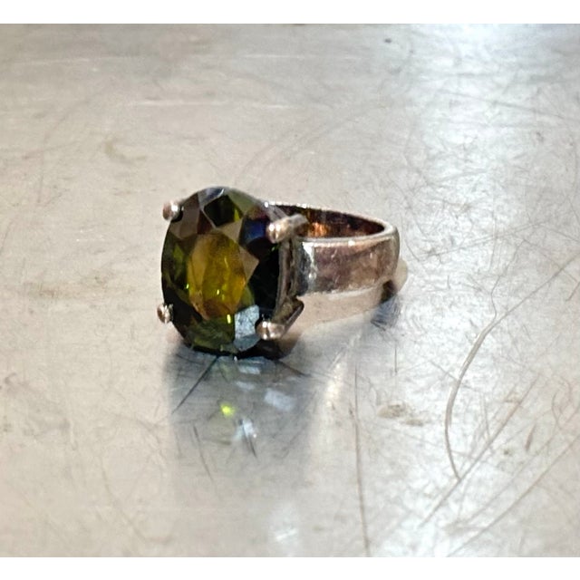Sterling Silver / Green Stone Cocktail Ring For Sale - Image 6 of 7