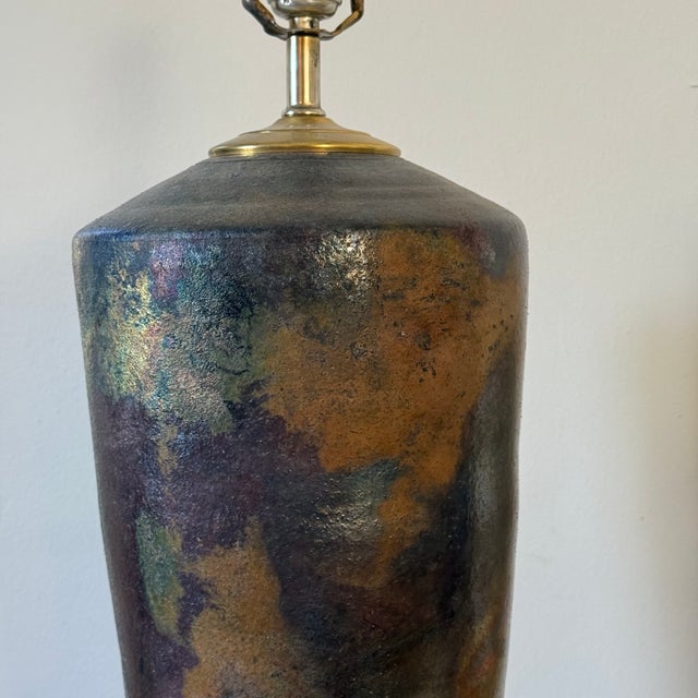 Vintage Hand Thrown California Studio Pottery Lamps in Metallic Raku Glaze, Set of 2 For Sale - Image 10 of 10