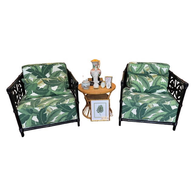 Vintage Pair Black Rattan Chairs For Sale - Image 9 of 9