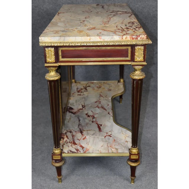 Exceptional 19th Century French Louis XVI Style Marble-Top Console Table With Ormolu Accents For Sale - Image 4 of 18