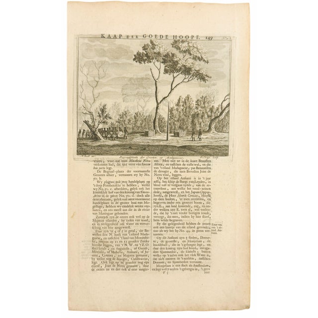 This original early 18th-century leaf carries two separate Madagascar engravings on opposite sides: the Dutch VOC trading...