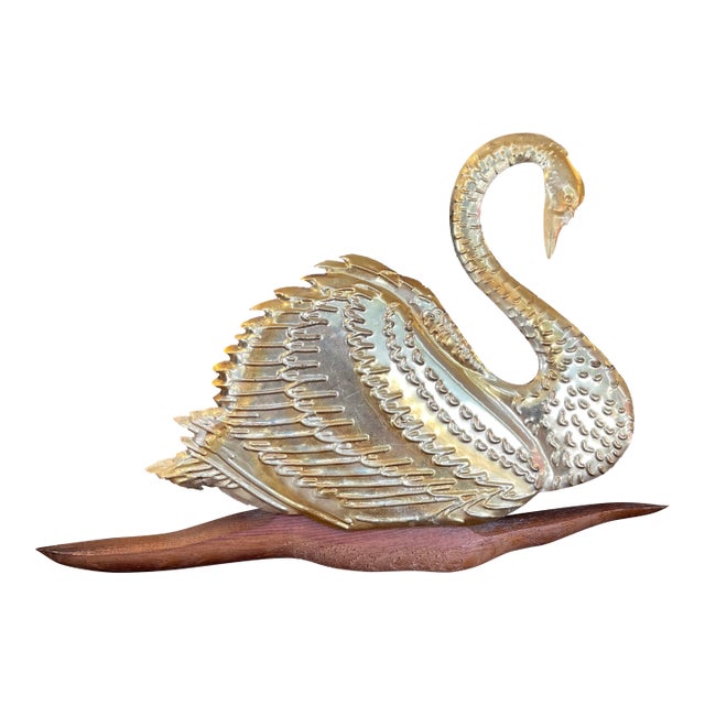 Vintage Swan Wall Sculpture With Wood Backing, Mid-Century Modern Style For Sale