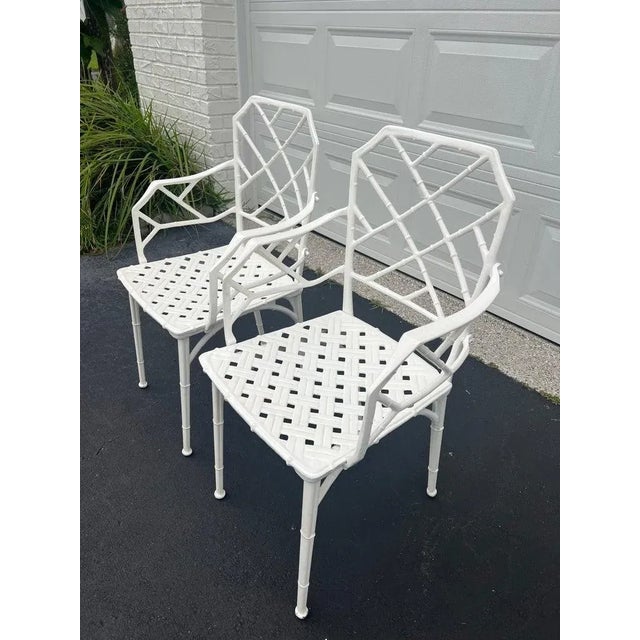 White Pair of White Faux Bamboo “Calcutta” Chairs by Brown Jordan For Sale - Image 8 of 18