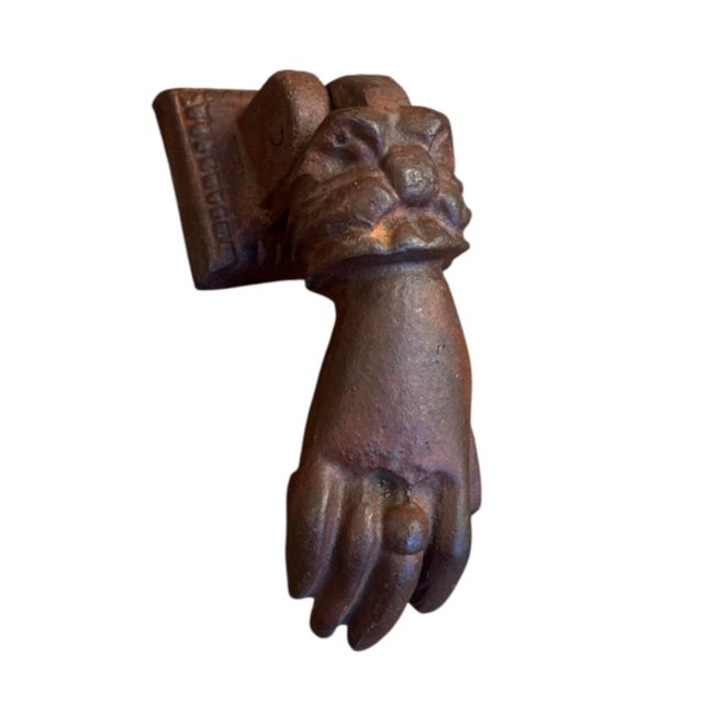 1990s Vintage Cast Iron Hand Door Knocker - Antique Victorian Style Architectural Hardware For Sale - Image 5 of 12