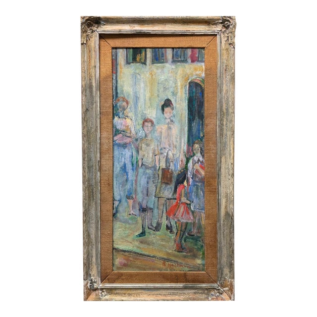 Signed Early 20th Century German Expressionist Street Scene Oil Painting Signed B. Hochman For Sale