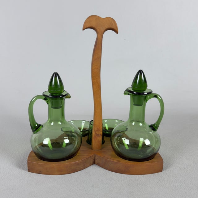 Murano Glass Oil and Vinegar Set in Emerald Green, 1970s, Set of 6 For Sale - Image 3 of 11