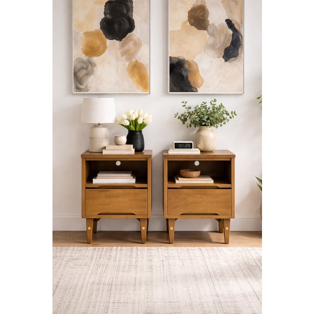 Wood Mid Century Modern Walnut Nightstands / Bedside Tables by Stanley Furniture, C. 1960's For Sale - Image 7 of 14