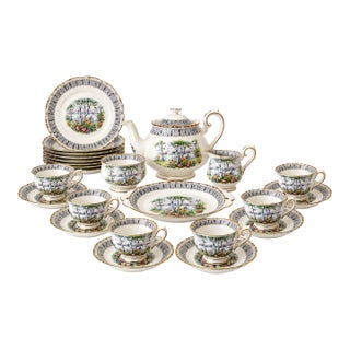 Vintage Royal Albert Silver Birch English Bone China Tea Service for 8 – Complete Set - 28 pcs For Sale