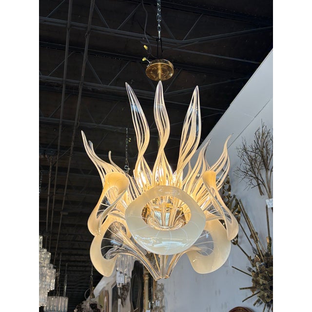 Vintage Mazzega Murano Italian Glass Calla Lily & Leaves 8 Light Chandelier For Sale - Image 9 of 12