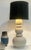 1970s Postmodern Matte Off-White Sculptural Ceramic Table Lamp With Black Striped & Gold Foil Shade For Sale - Image 4 of 9