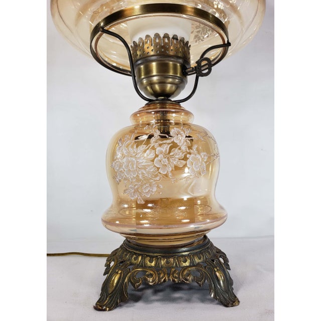 Vintage Large Victorian Etched Glass Double Light Hurricane Parlor Lamp