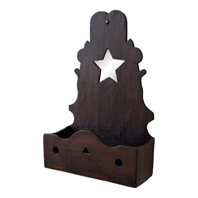 Vintage Carved Wall Pocket / Comb Box With Cutouts + Central Star Mirror, Circa 1920s For Sale