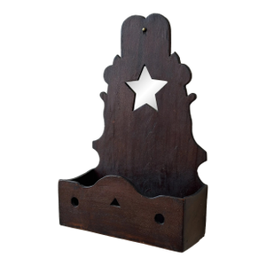 Vintage Carved Wall Pocket / Comb Box With Cutouts + Central Star Mirror, Circa 1920s