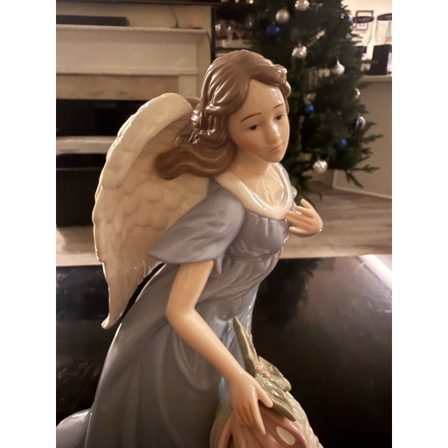 2000 - 2009 Grandeur Noel Angel Bell Holly Figurine Porcelain Statue Glazed Figurine 12in For Sale - Image 5 of 8