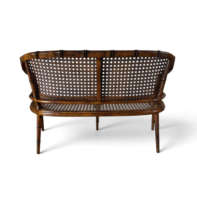 Brown Hollywood Regency Faux Bamboo Cane Settee For Sale - Image 8 of 18