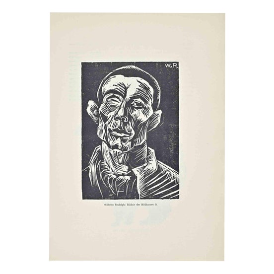 Wilhelm Rudolph, Portrait of the Sculptor G., 1920s, Woodcut For Sale