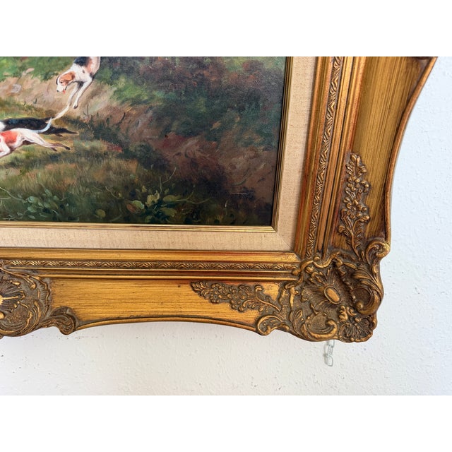 Late 20th Century W. Larsen Original Fox Hunting Oil Painting English Hunt Horses Hounds Framed For Sale - Image 13 of 15
