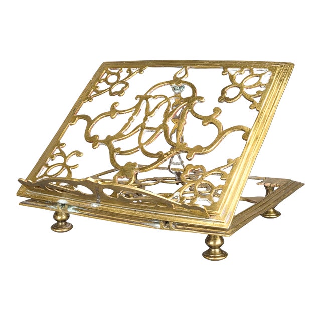 XLarge Antique Brass Folding Book Easel Stand For Sale