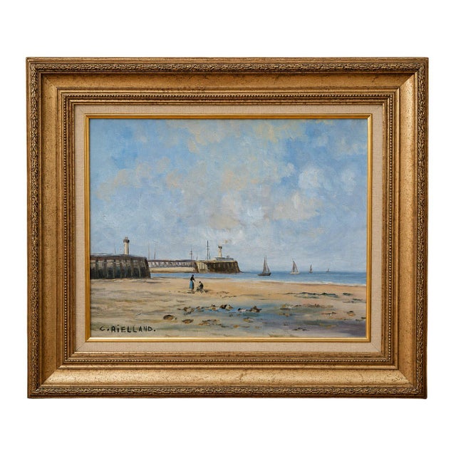 Christophe Rielland, View of a Port and Lively Beach, Oil on Canvas, Framed For Sale - Image 9 of 9
