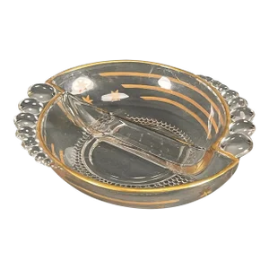 Gilded Vintage 1950s Duncan Miller Atomic Mid-Century Modern Cut Glass Candy Dish Bowl