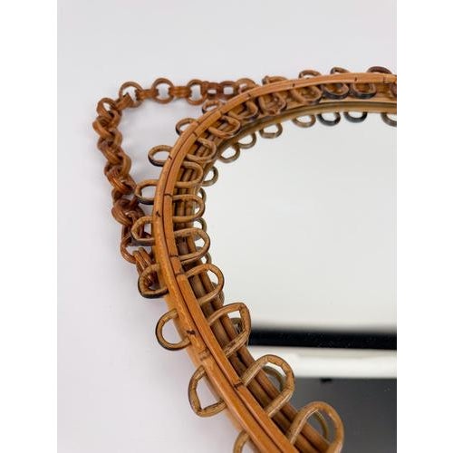 Mid-Century Modern Italian Handcrafted Oval Cane and Bamboo Mirror in the style of Albini, 1960s For Sale - Image 12 of 15