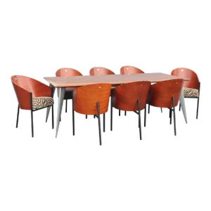 1980's Art Deco Inspired Signed Philippe Stark 9 Piece Dining Set - 8 Chairs + Table