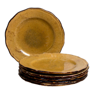 Set of Six Vintage French Dieulefit Provencal Yellowware Glazed Dessert Plates