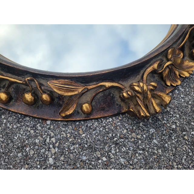 Black Vintage Round Fruit Tassel Black Gold Wall Mirror For Sale - Image 8 of 9