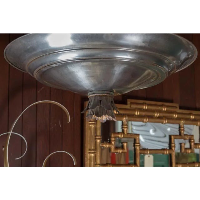 Mid-Century Modern Double Silver Metal Saucer Pendant Chandelier For Sale - Image 9 of 13