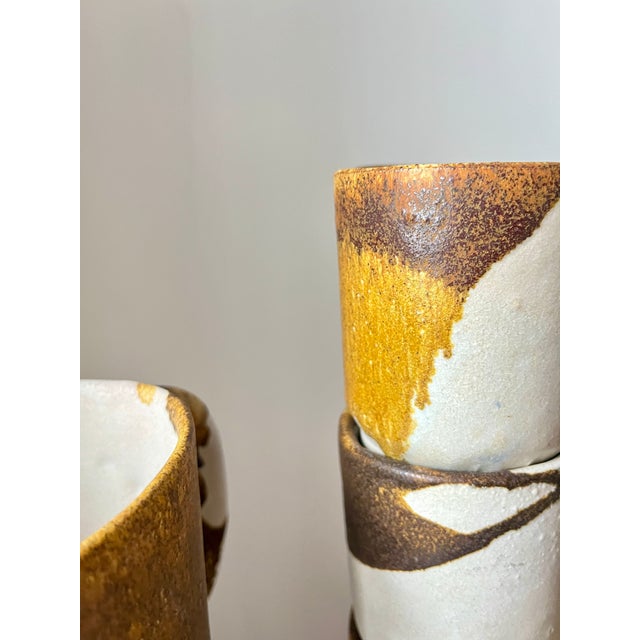 Mid-Century Modernist Studio Pottery Drip Glaze Ceramic Cups and Pitcher, 1960s, Set of 7 For Sale - Image 11 of 12