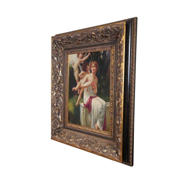 Late 20th century oil on canvas painting after "Les Avances De L'Amour" (Love's Advances) by Guillaume Seignac. Depicts a...