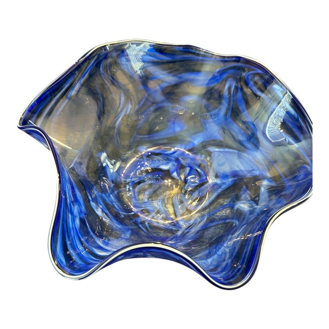 Vintage Murano Style Hand-Blown Art Glass Bowl For Sale