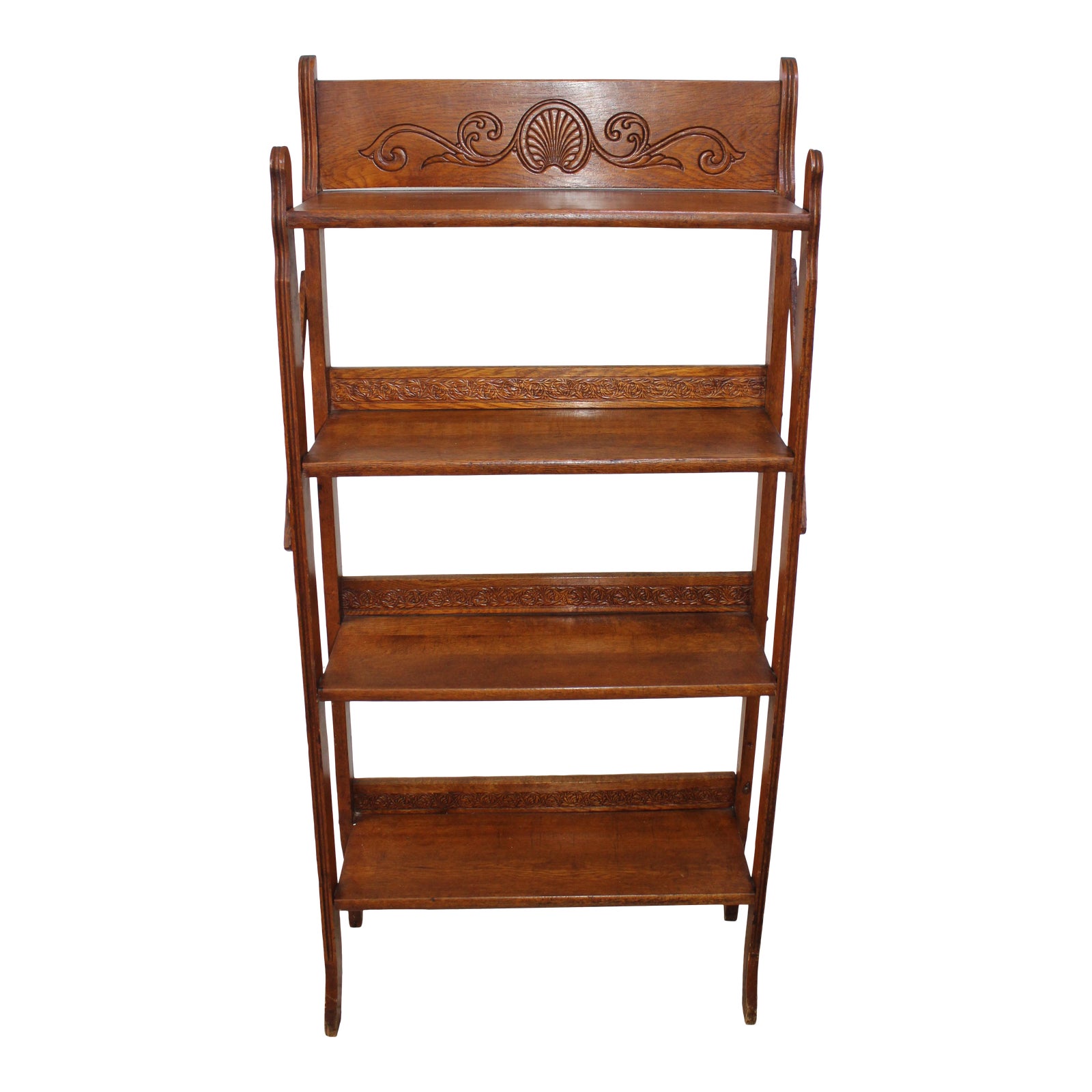 Antique Victorian Folding Bookcase in Incised Oak Chairish