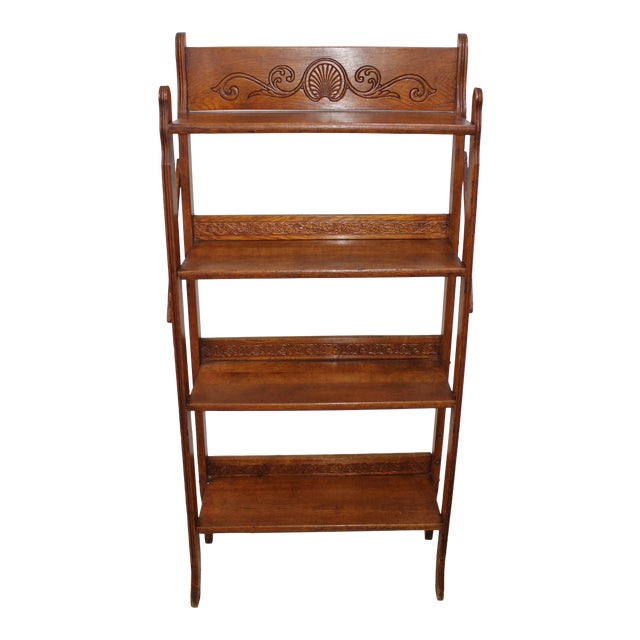 Antique Victorian Folding Bookcase in Incised Oak Chairish