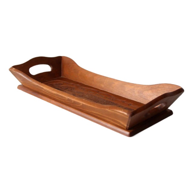 Vintage Carved Wood Farmhouse Tray For Sale