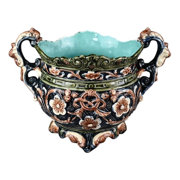 Antique Art Nouveau Majolica Planter, 1800s For Sale