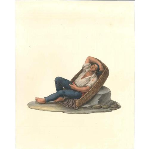 Watercolour on ivory coloured paper (cm 29.6 x 23.4) by Michela De Vito, 1820 c.a. Representing a worker in traditional...