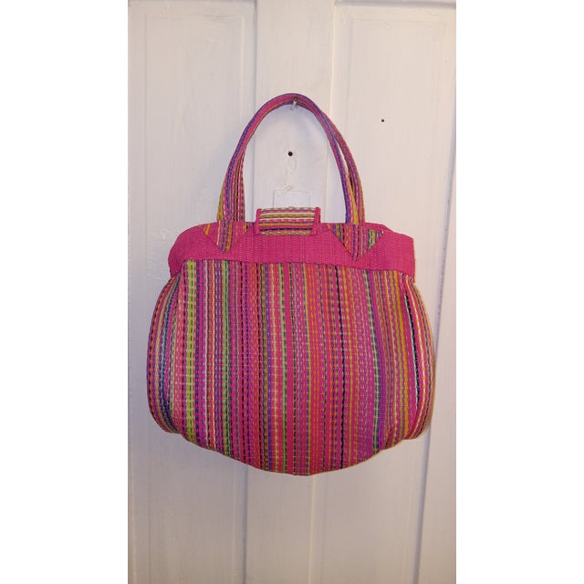 2010s Contemporary African Hand-Woven Hot Pink Coiled Statement Handle Basket For Sale - Image 5 of 11