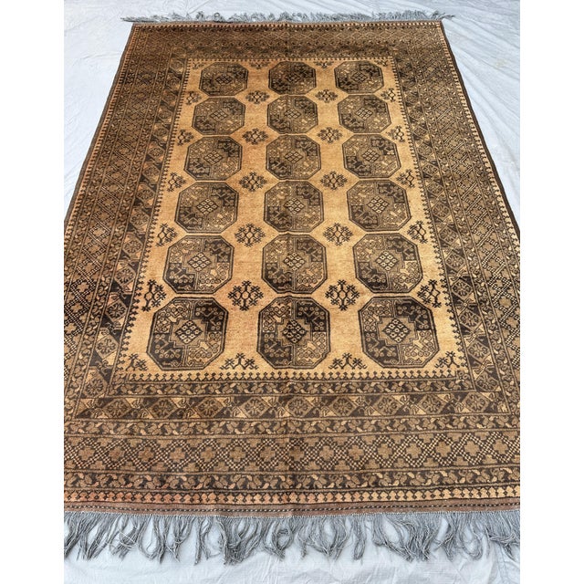 2000 - 2009 Terracotta Design Camel Turkmen Bokhara Hand-Knotted Wool Rug - 6'7" X 9'7" For Sale - Image 5 of 12