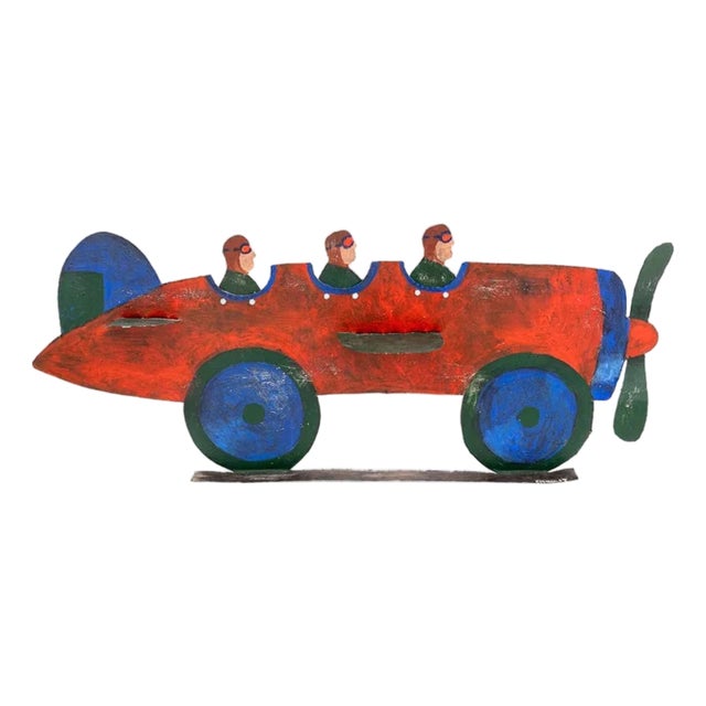 Early 20th Century Seymour Chwast, Pilots in Plane Painting on Metal Sculpture Wall Hanging Seymour Chwast Airplane For Sale