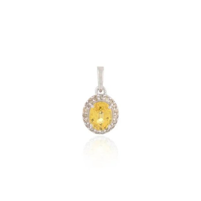 18k Gold Jewelry Set in Yellow Sapphire Diamond Pendant and Ring Size 7- 2 Pieces For Sale - Image 4 of 16