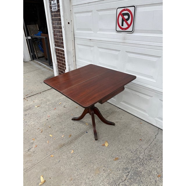 Vintage Duncan Phyfe Style Mahogany Pedestal Game Table With Brass Paw Feet For Sale - Image 12 of 12
