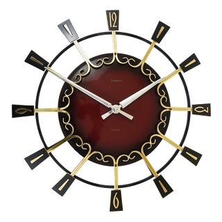 Large Mid-Century Brutalist Junghans Sunburst Wall Clock in Brass, Germany, 1950s For Sale