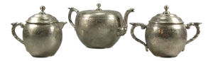 Early 20th Century Antique Chinese Marked Nickel-Plated Pewter Tea Set - 3 Pieces