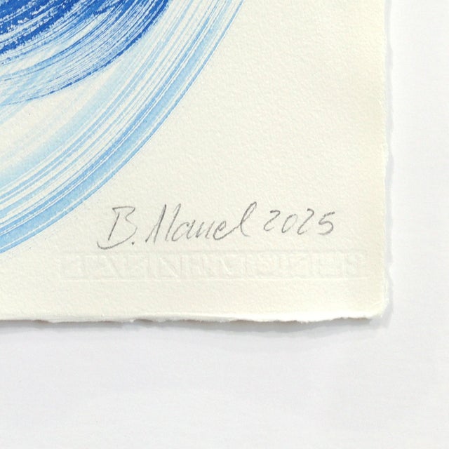 The Blue Dress 22 - Abstract Framed Minimalist Figurative Ink Painting on Paper Original Artwork by Bettina Mauel For Sale In Los Angeles - Image 6 of 9