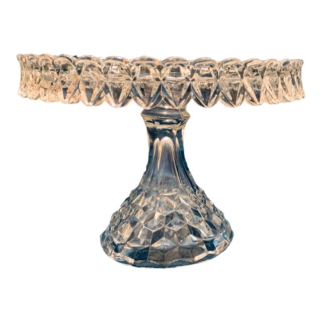 1930s Art Deco Clear Crystal Geometric Pie or Cake Dish For Sale