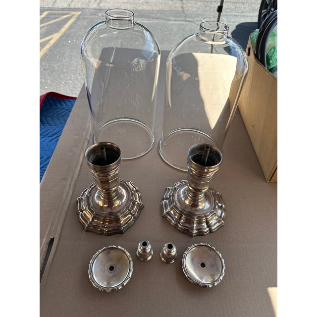 Bronze Pair French Silvered Bronze Photophores or Hurricanes, Mid 20th Century For Sale - Image 8 of 8